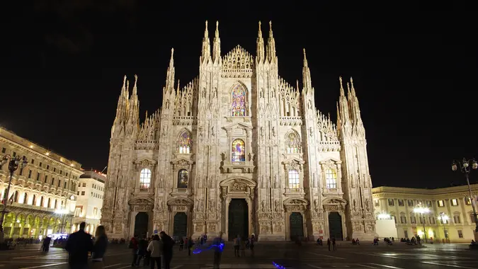 Night view of the Duomo of Milan Italy