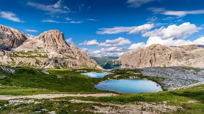 Dolomites view from the Three Peaks of Lavaredo, Veneto, Italy