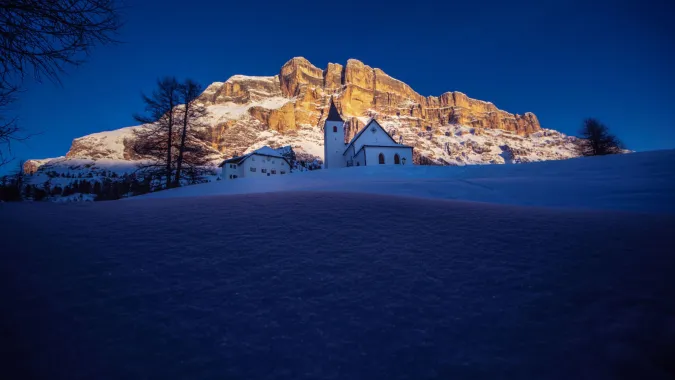 Sanctuary of Santa Croce (La Crusc) in Val Badia, Italian Alps