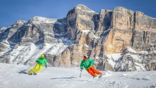 Skiers at Santa Croce-La Crusc, Alta Badia