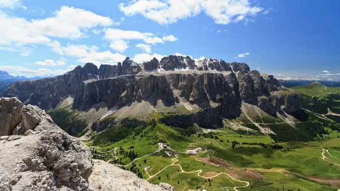 Scenic Views of Passo Gardena and Mount Sella