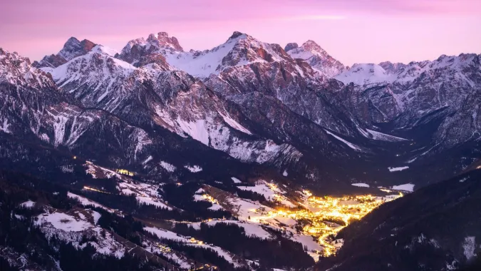 View on San Vigilio and Kronplatz ski resort