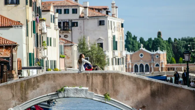 Girl enjoying sunny moments venice italy