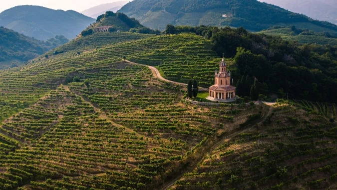 Prosecco hills architecture among the vineyards