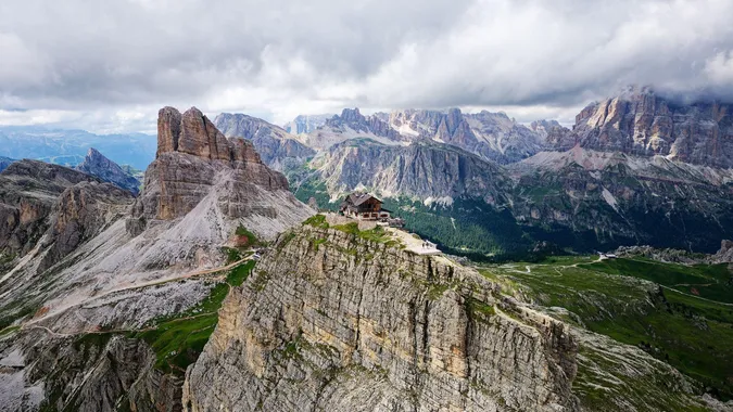 Mountain hut Nuvolau Passo Falzarego Cortina