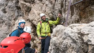 Via ferrata with a certified alpine guide in the Dolomites, Italian Alps