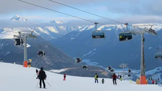Skier on Plan de Corones (Kronplatz), Dolomites—Val Pusteria