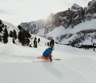 Skier on a groomed slope, Dolomites, Italian Alps, ph Alex Moling Nature Winter