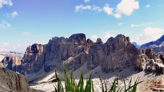 View from Rifugio Lagazuoi on the mountains direction Val Badia, Dolomites