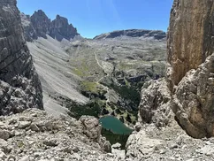 Lagazuoi Lake seen from the Forcella del Lago Alta via 1, Dolomites, Italy