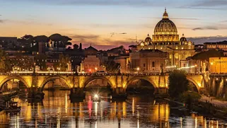 Night view of river Tevere, Rome, Italy