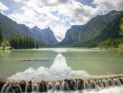 Dobbiaco Lake, Val Pusteria, South Tyrol, Dolomites, Italy.
