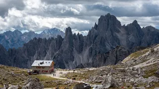 Rifugio Lavaredo at the 3 Cime with view on the Cadini Dolomites