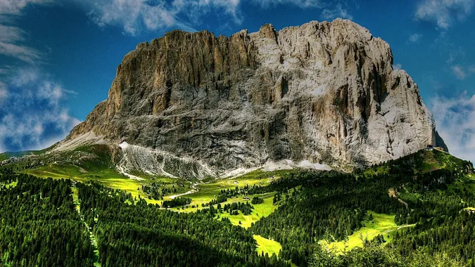 Saslong view from Gardena Pass