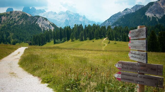 Walking on the meadows of Prato Piazza in the Dolomites of Alta Val Pusteria