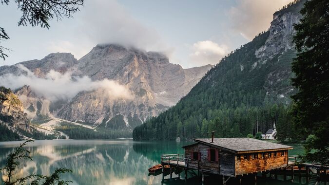 The legendary lake of Braies with the Croda del Becco in the background
