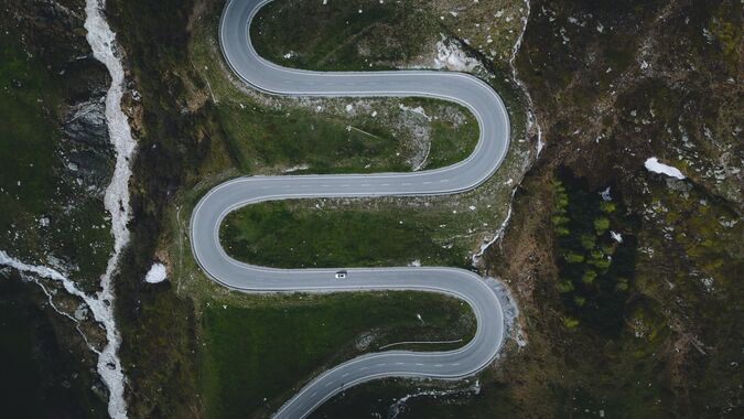 Aerial view on the roads of the Dolomite passes