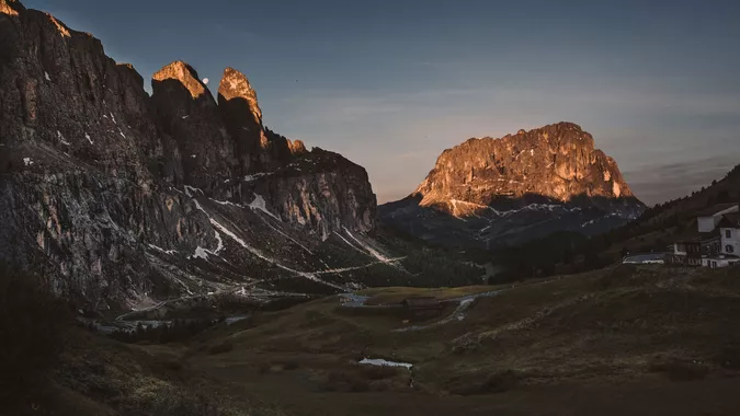 View from Passo Gardena on the Sasso Lungo in Val Gardena