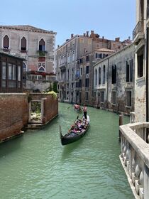 The characteristic gondolas in Venice