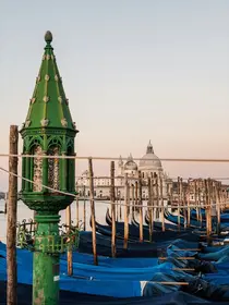 Gondolas and Basilica of Santa Maria della Salute in the Background, Venice, Italy